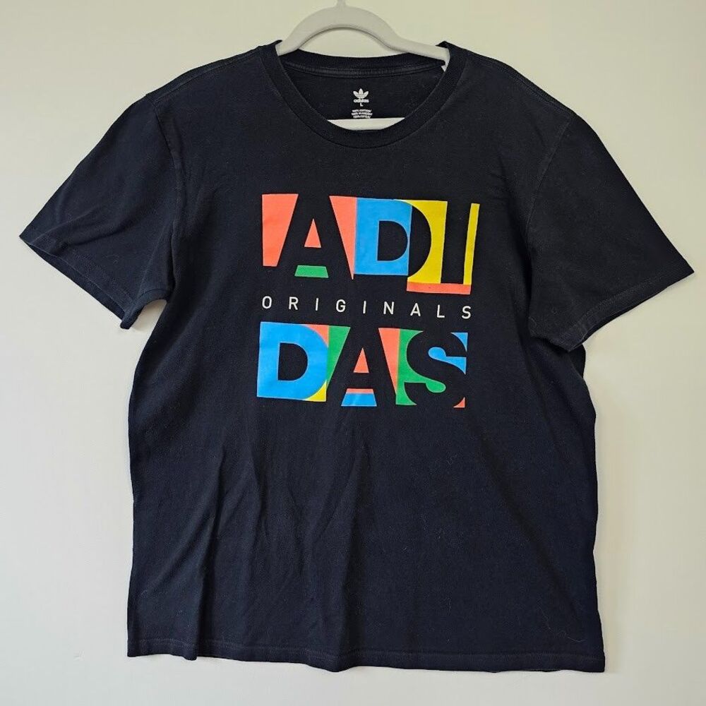 Adidas Originals Black Multicolor Logo T‑Shirt Size Large
